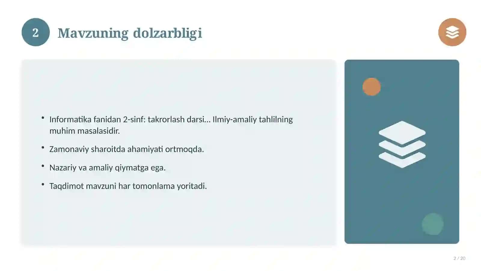 Informatika fanidan 2-sinf: takrorlash darsi ishlanmasi 2