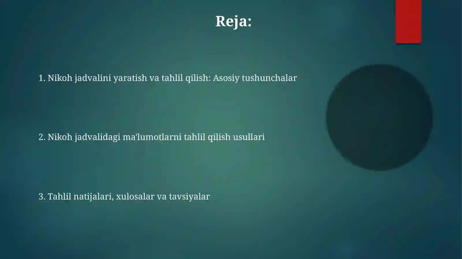 Nikoh jadvalini tuzish va uning tahlili 2