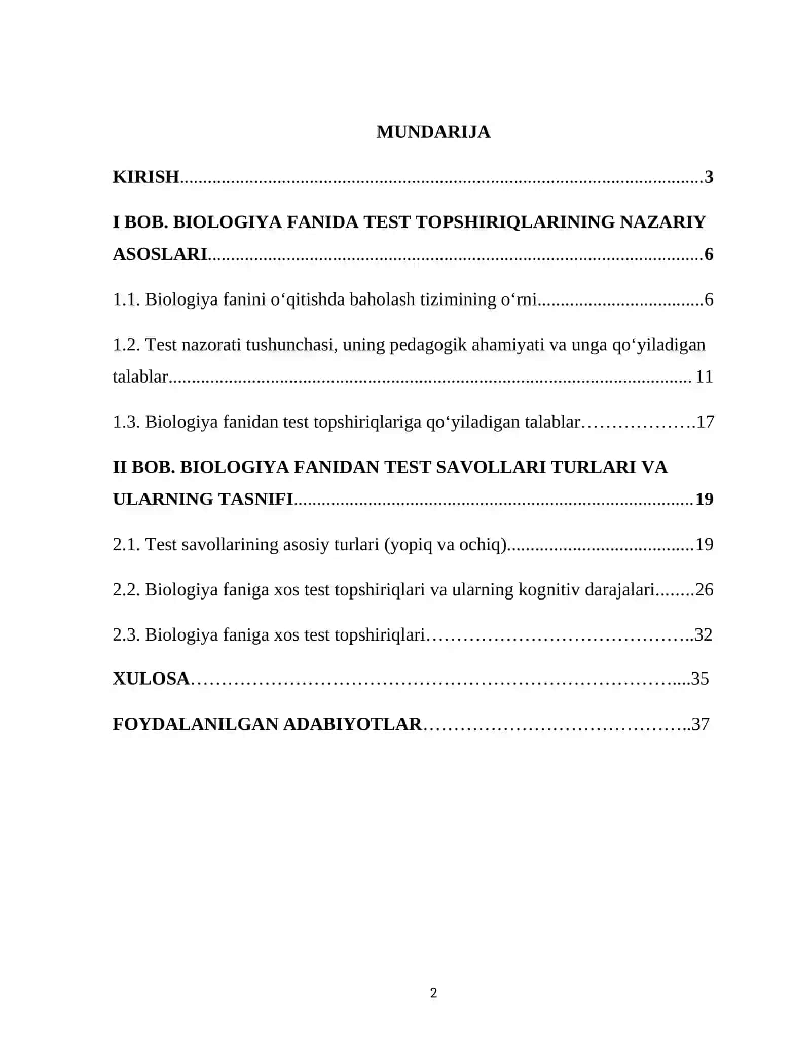BIOLOGIYA FANIDAN TEST 2