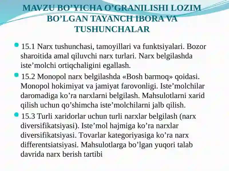 BOZOR HOKIMIYATI SHAROITIDA NARX BЕLGILASH TAMOYILLARI 2