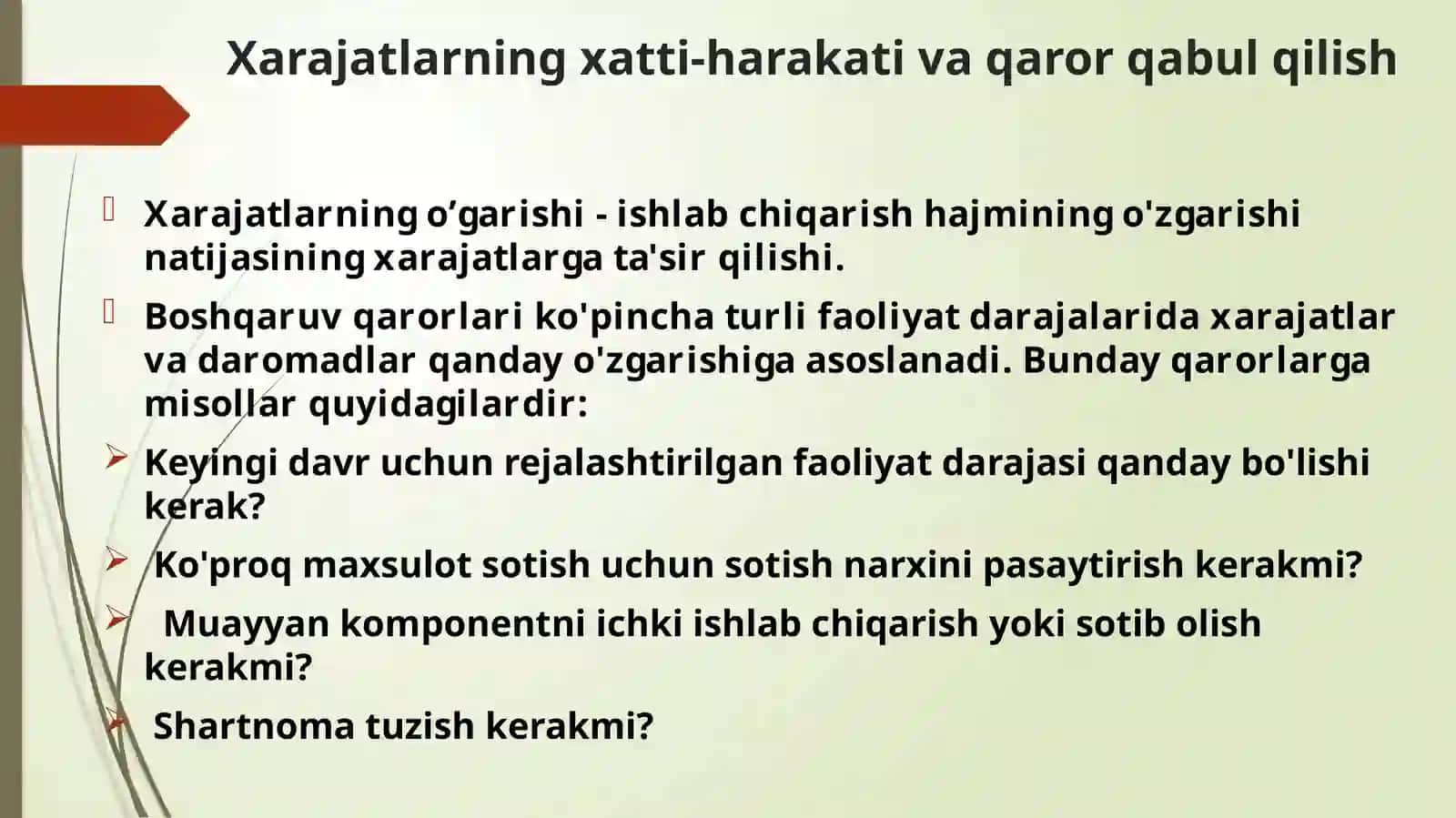 XARAJATLAR O’ZGARISHI 2