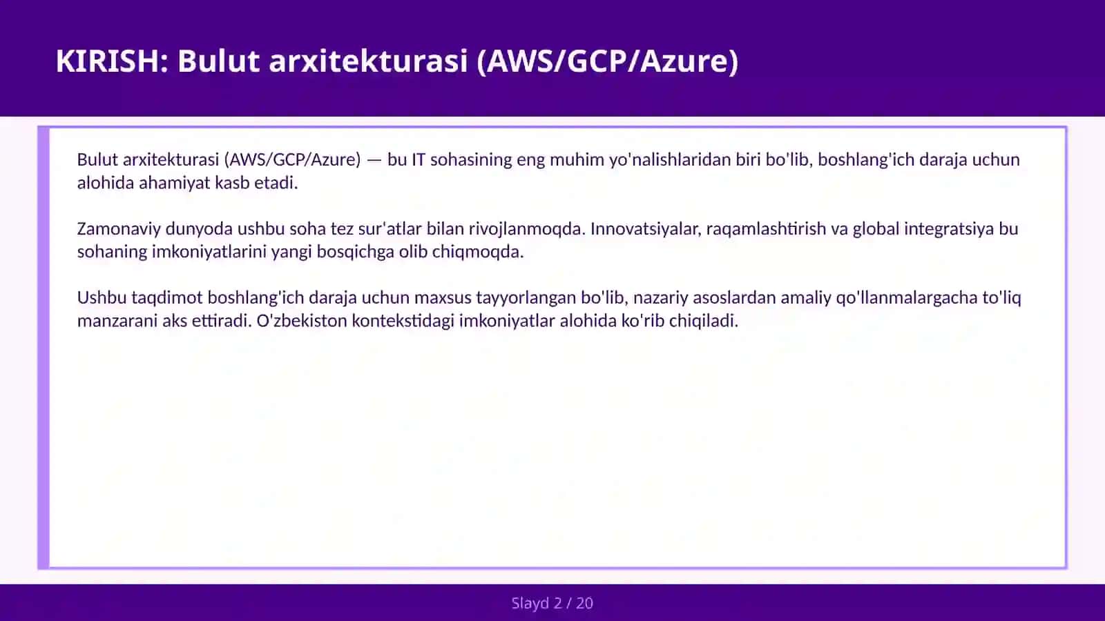 Bulut arxitekturasi (AWS/GCP/Azure) 2