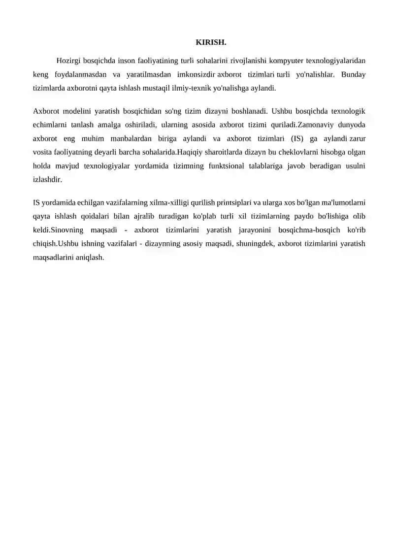 Axborot tizimlarini loyihalash 2