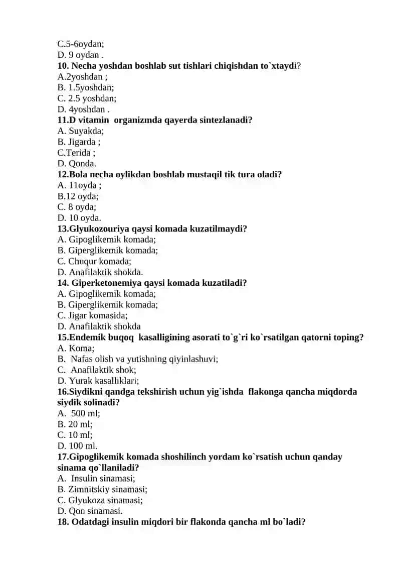 Chaqaloq Davri Testlar 2
