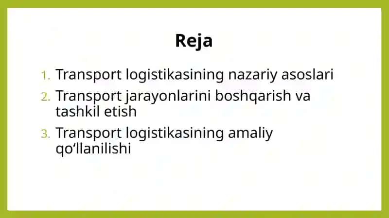 Transport logistikasining nazariy asoslari 2