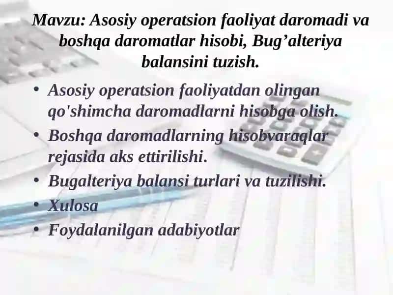 Moliyaviy Hisob Asoslari Fanidan Taqdimoti 2
