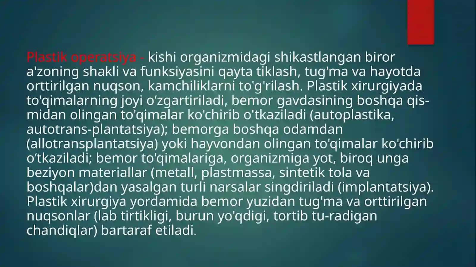 YUZDAGI PLASTIK OPERATSIYALAR XUSUSIYATLARI 2