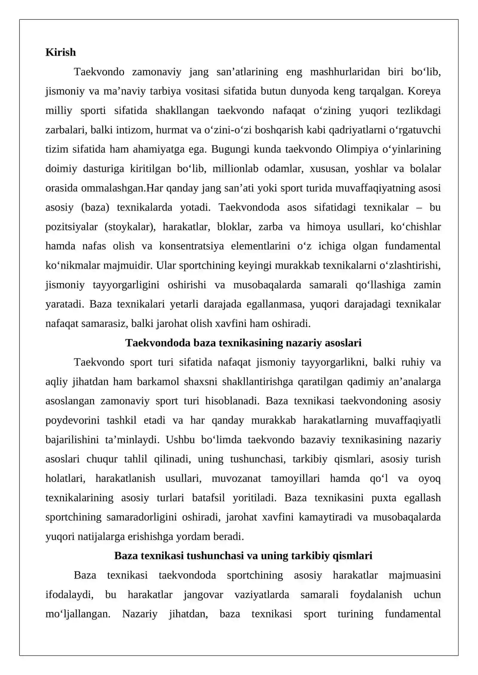 Taekvondoda asos sifatidagi (baza) texnika 2