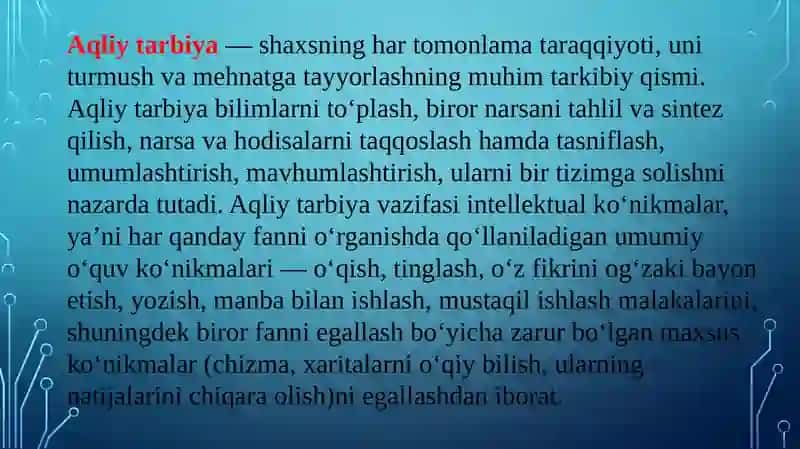 O'quvchilarning aqliy tarbiyasi 2