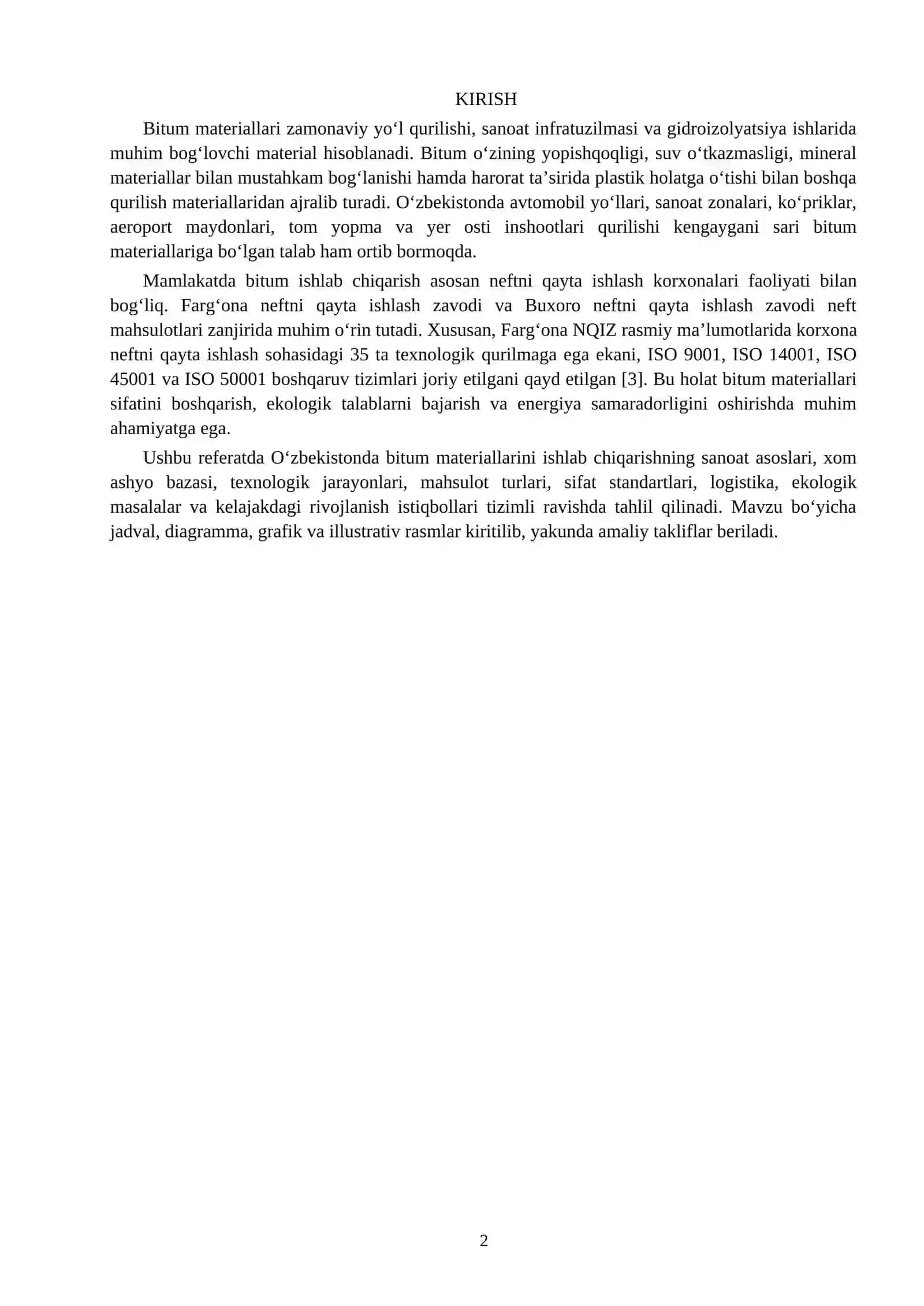 O‘ZBEKISTONDA BITUM MATERIALLARINI ISHLAB CHIQARISH 2