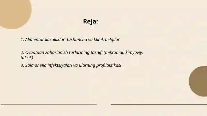Alimentar kasalliklar. Ovqatdanzaharlanish turlari va ularningprofilaktikası 2