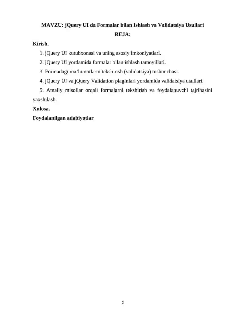 jQuery UI da Formalar bilan Ishlash va Validatsiya Usullari 2