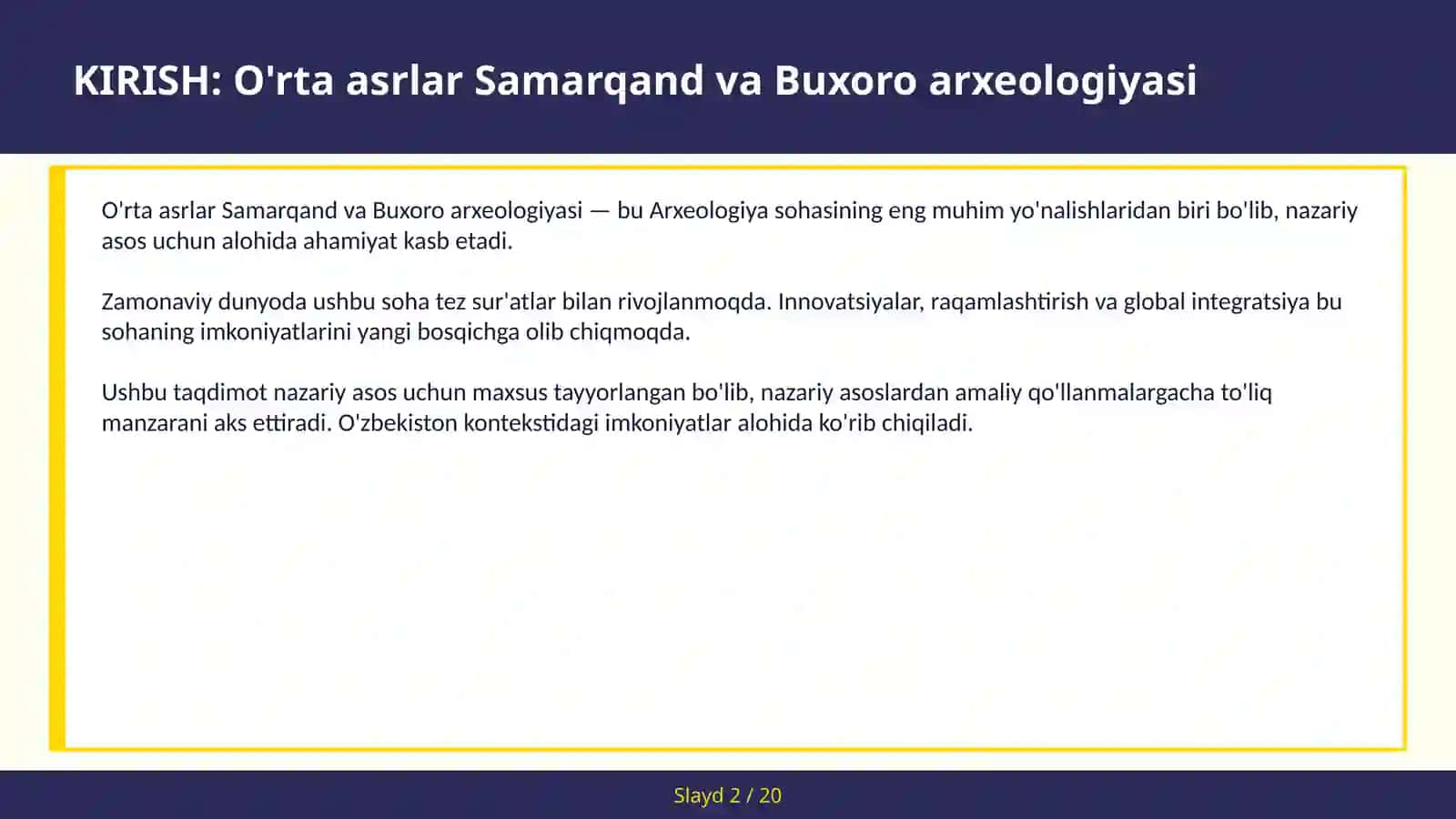 O'RTA ASRLAR SAMARQAND VA BUXORO ARXEOLOGIYASI 2