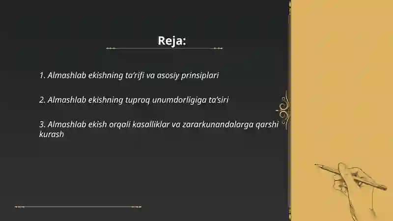 Almashlab ekish va uning ahamiyati.Almashlab ekish turlari 2