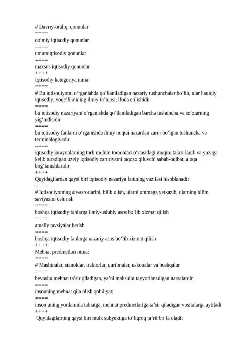Iqtisodiyot test savollari yakuniy 2