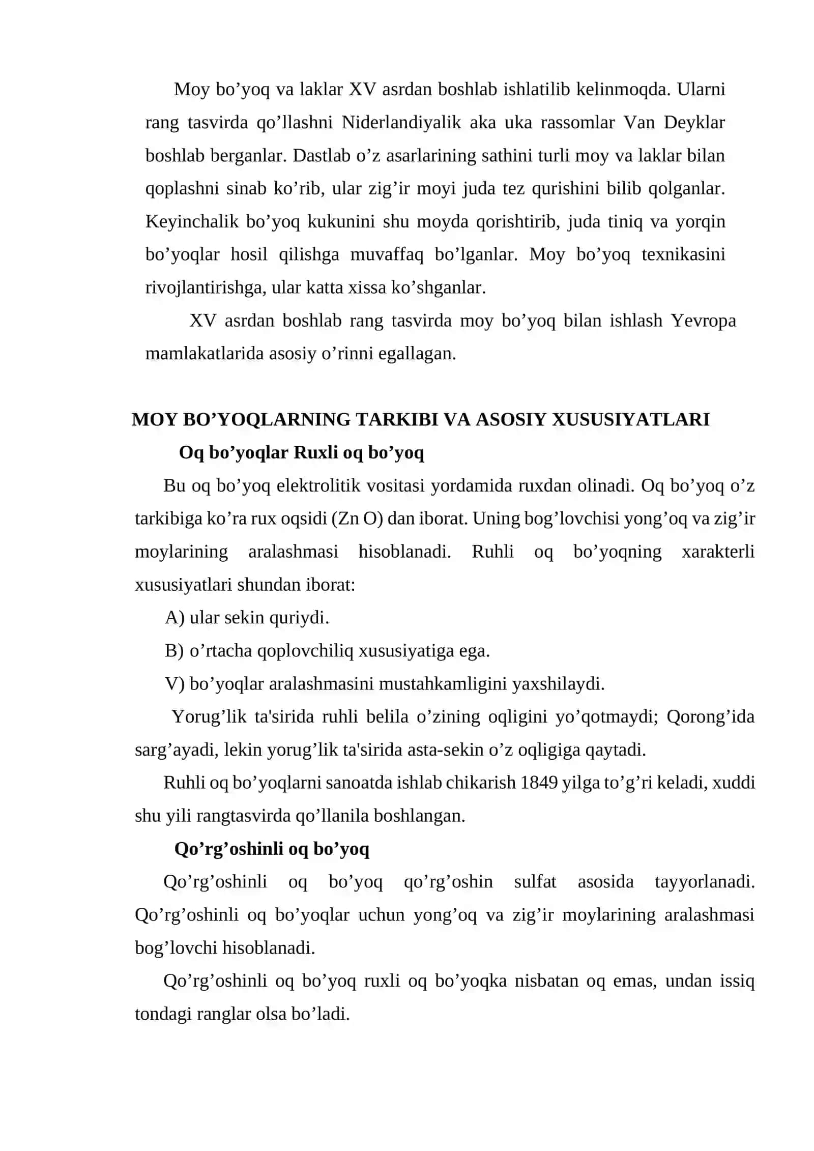 Moy bo’yoqlar va ular bilan ishlash 2