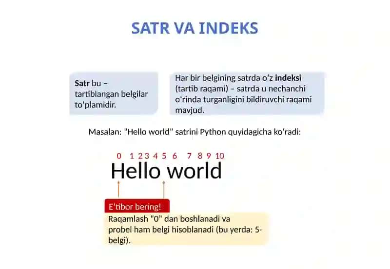 PYTHONDA SATRLAR BILAN ISHLASH 2