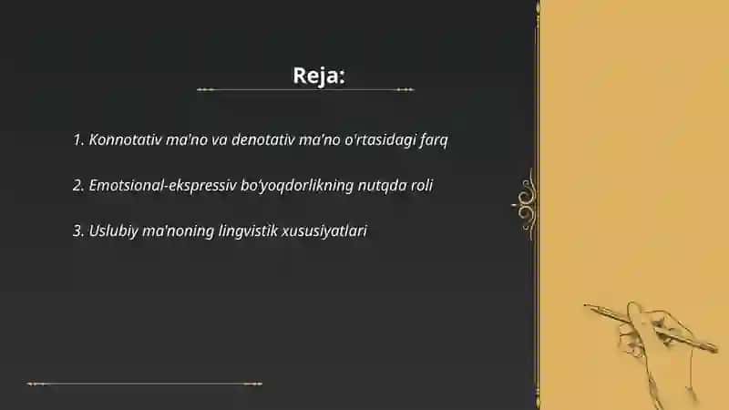 Konnotativ sema.Emotsional-ekspressiv boʻyoqdorlik,uslubiy ma'no 2
