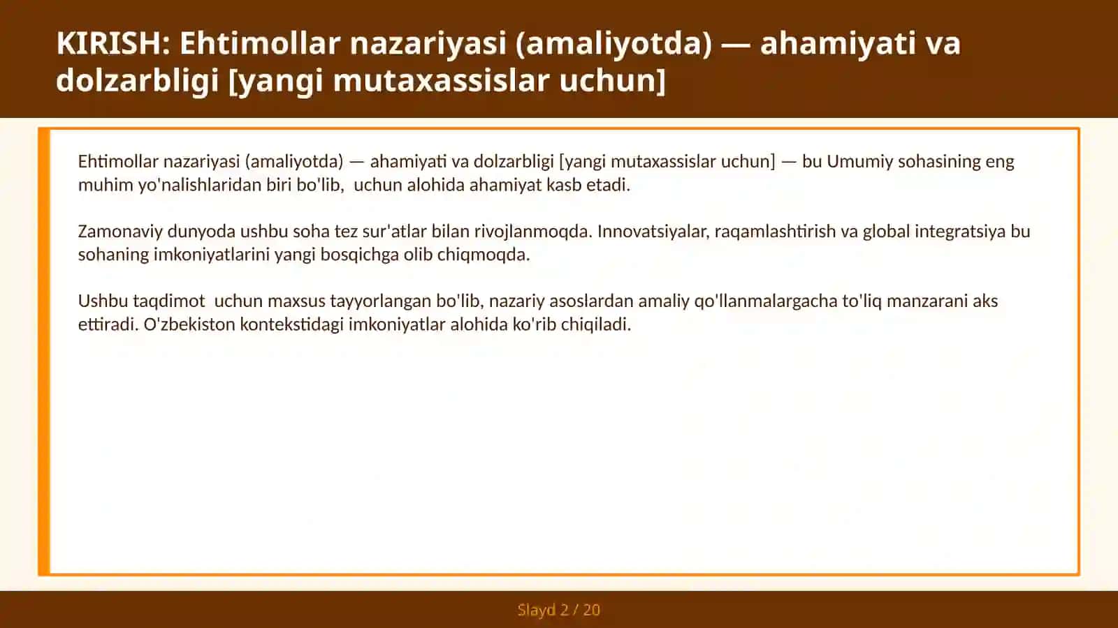 Ehtimollar nazariyasi (amaliyotda) - ahamiyati va dolzarbligi [yangi mutaxassislar uchun] 2