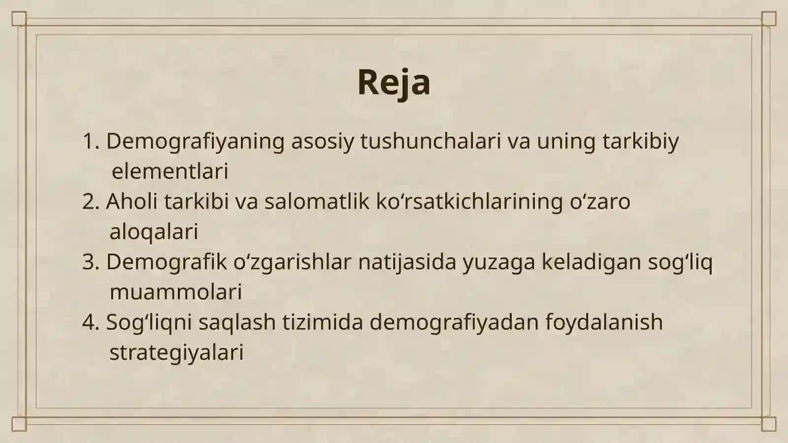 DEMOGRAFIYA, UNING SALOMATLIKDAGI O‘RNI 2