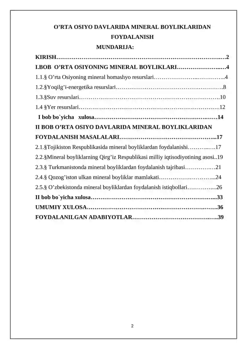 O’RTA OSIYO DAVLARIDA MINERAL BOYLIKLARIDAN FOYDALANISH 2