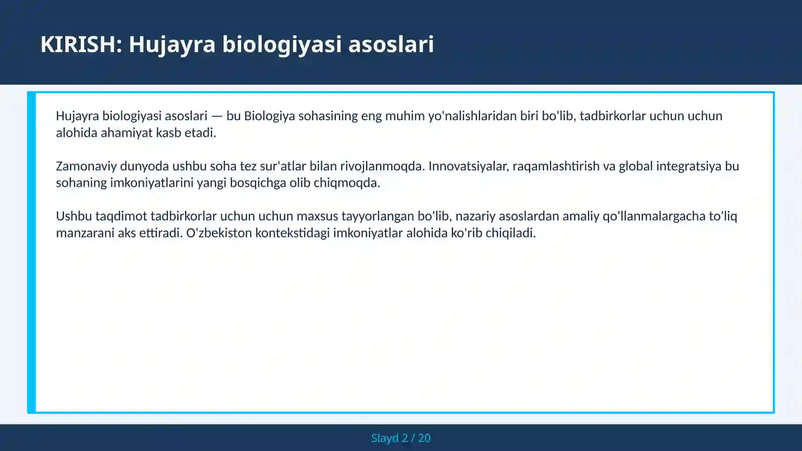 HUJAYRA BIOLOGIYASI ASOSLARI 2