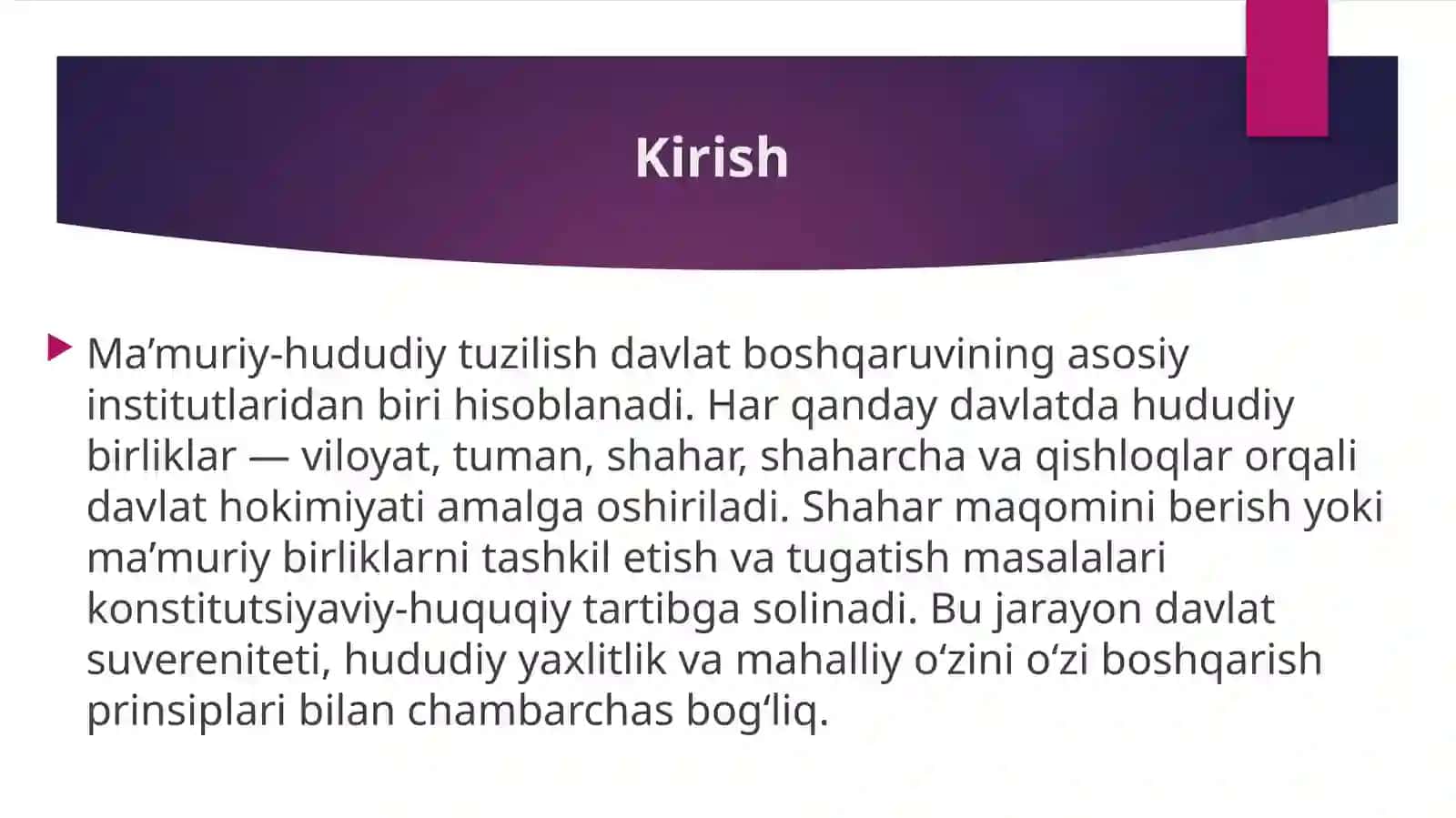 Shahar maqomini berish tartibi, ma’muriy hududiy birliklarni tashkil etish va tugatish tartibi 2