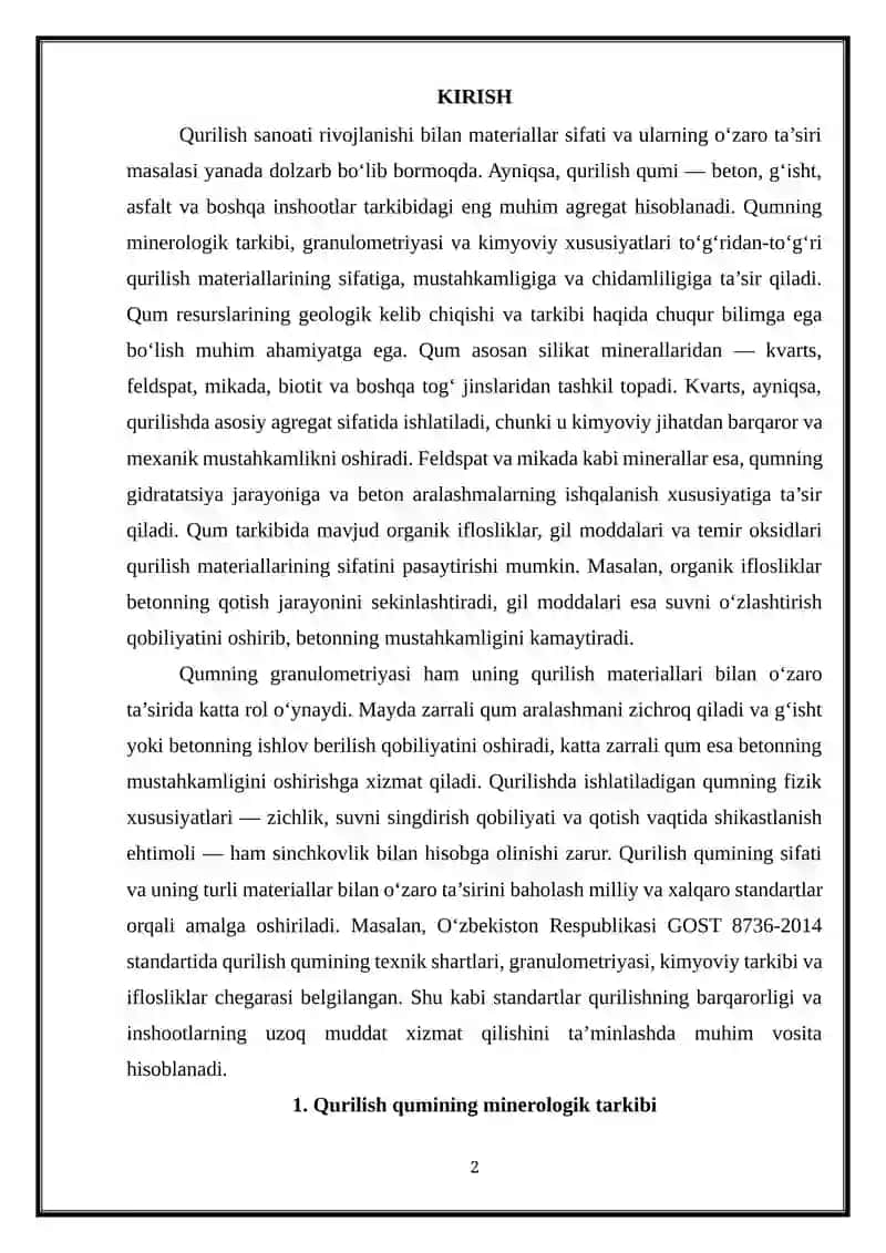 Qurilish qumi minerologik tarkibi 2