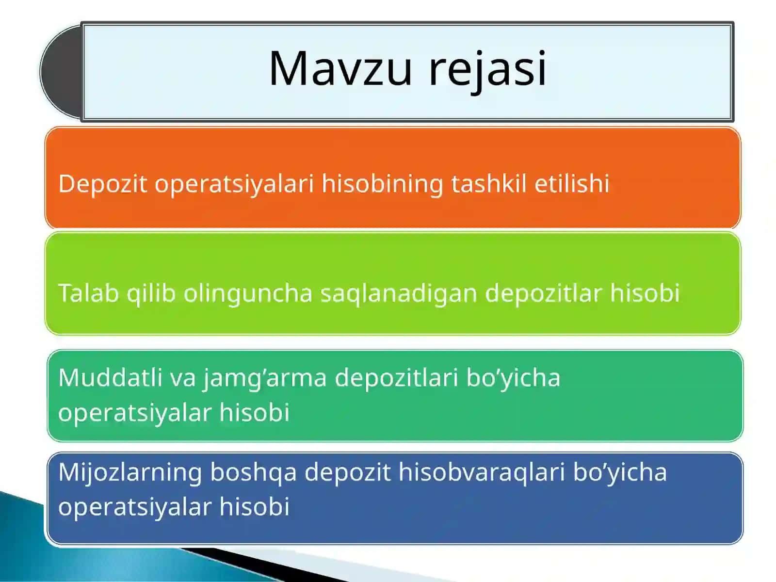 Depozit operatsiyalari hisobining tashkiletilishi 2
