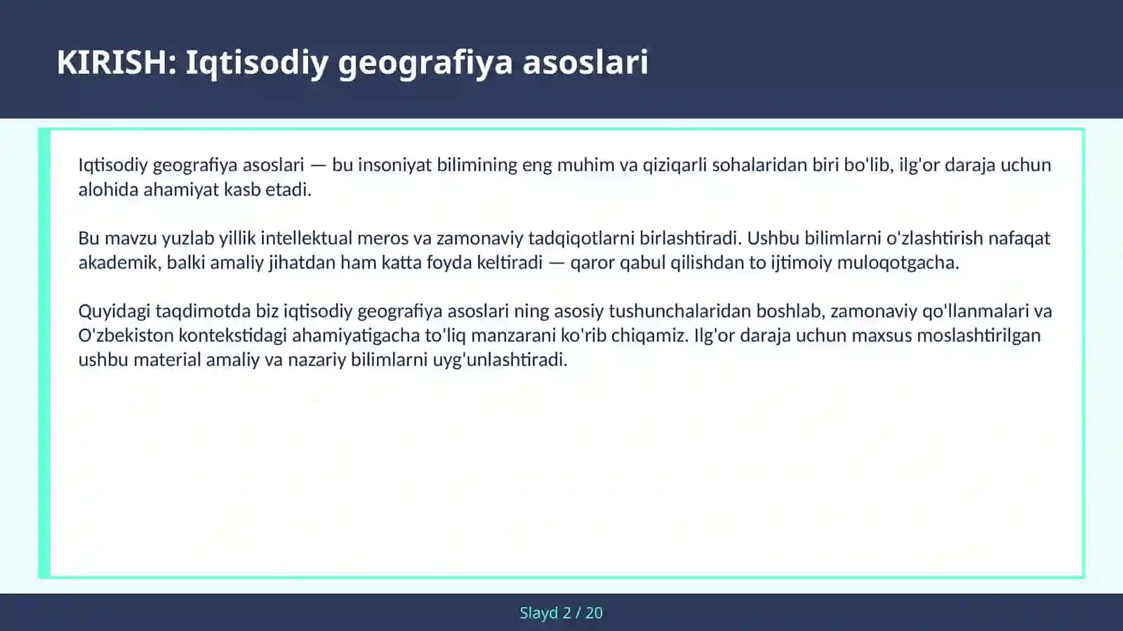 IQTISODIY GEOGRAFIYA ASOSLARI 2