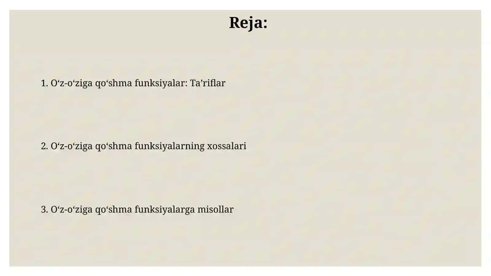 Oʻz oʻziga qoʻshma funksiyalarning xossalari 2