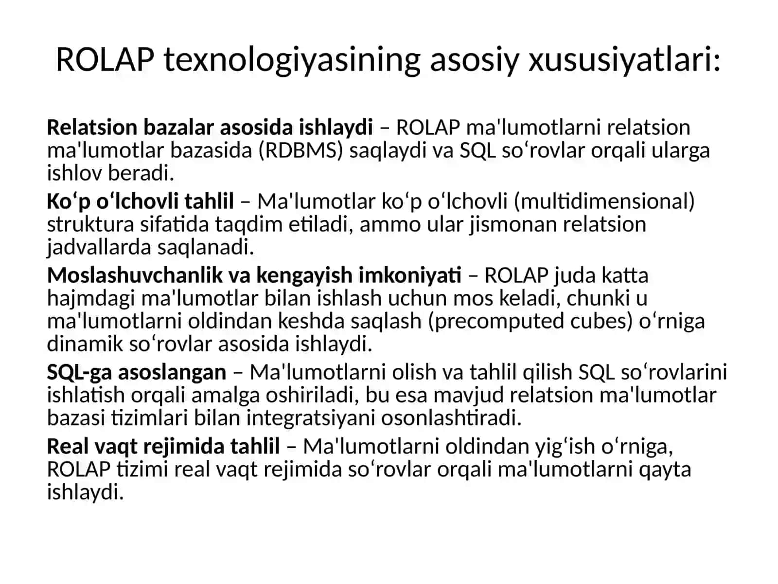 ROLAP texnalogiyalari 2