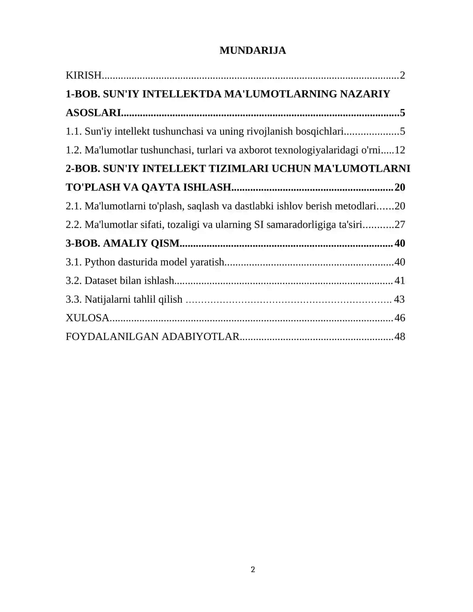 SUN'IY INTELLEKT ASOSLARI KURS ISHI 2