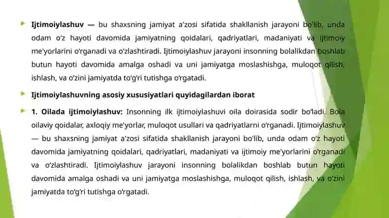 Ijtimoiylashuvning asosiy xususiyatlari 2