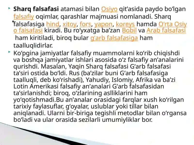 Sharq va G’arb falsafasini ta’riflash 2
