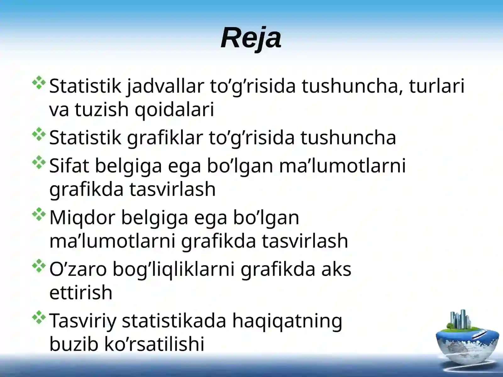 Statistik ko‘rsatkichlar, jadvallar va grafiiklar 2
