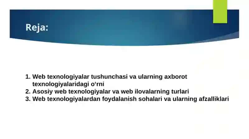 Web texnologiyalar va ulardan foydalanish haqida umumiy ma’lumotlar 2