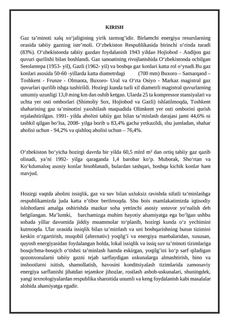 Gazlashtirilayotgan obyektning xususiyatlari 2