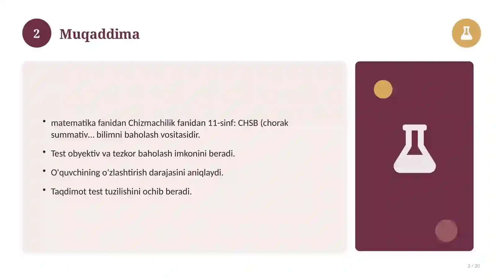 11-sinf: CHSB (chorak summativ baholash) 2