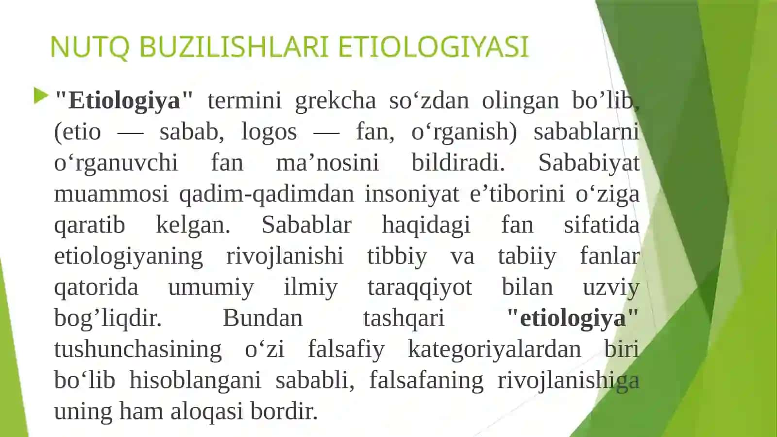 Nutq buzilishlarini etiologiyasi. Nutq buzilishlarining tasnifi 2