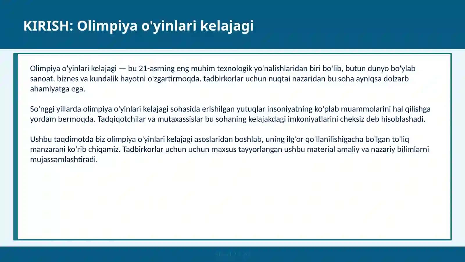 OLIMPIYA O'YINLARI KELAJAGI 2