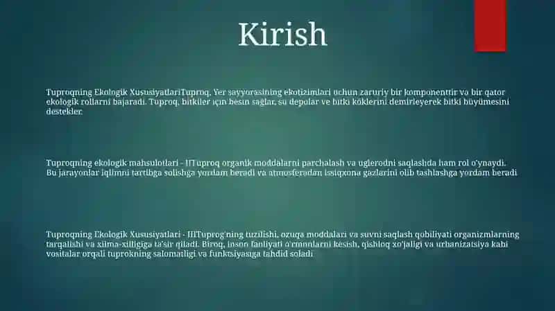 Tuproqning Ekologik Xususiyatlari 2