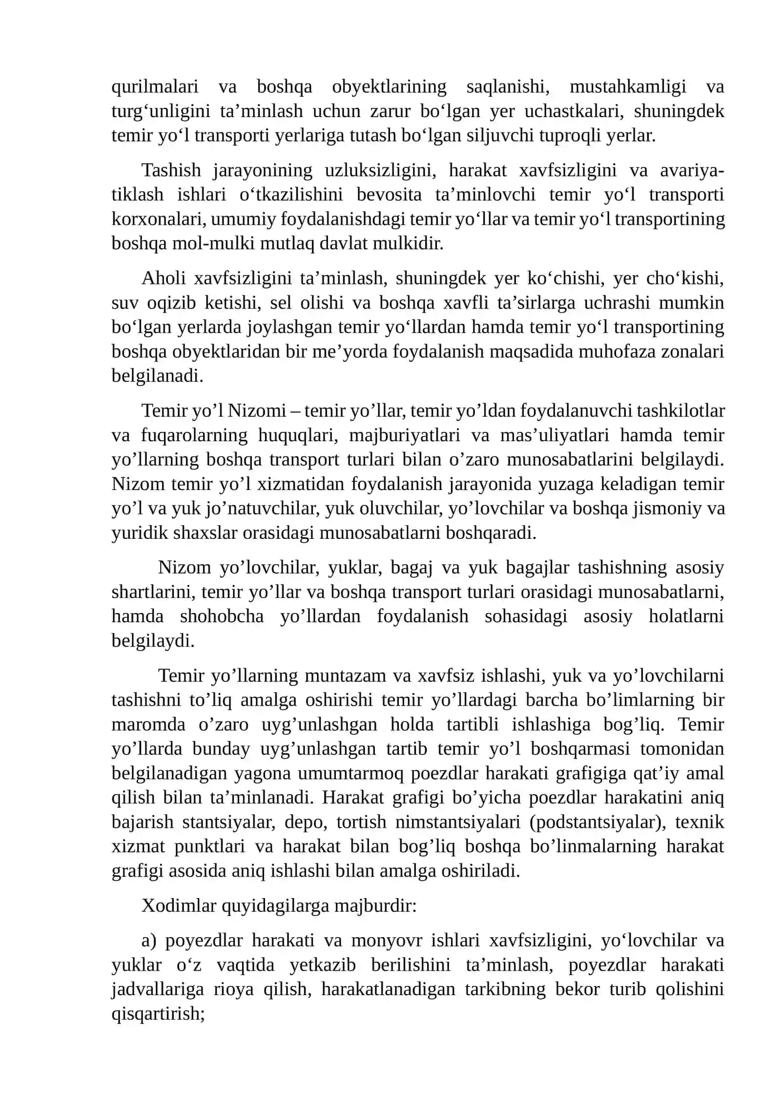 Normativ-huquqiy hujjatlar bilan temir yo'li transporti to'g'risida tanishish. O‘zbekiston respublik 2