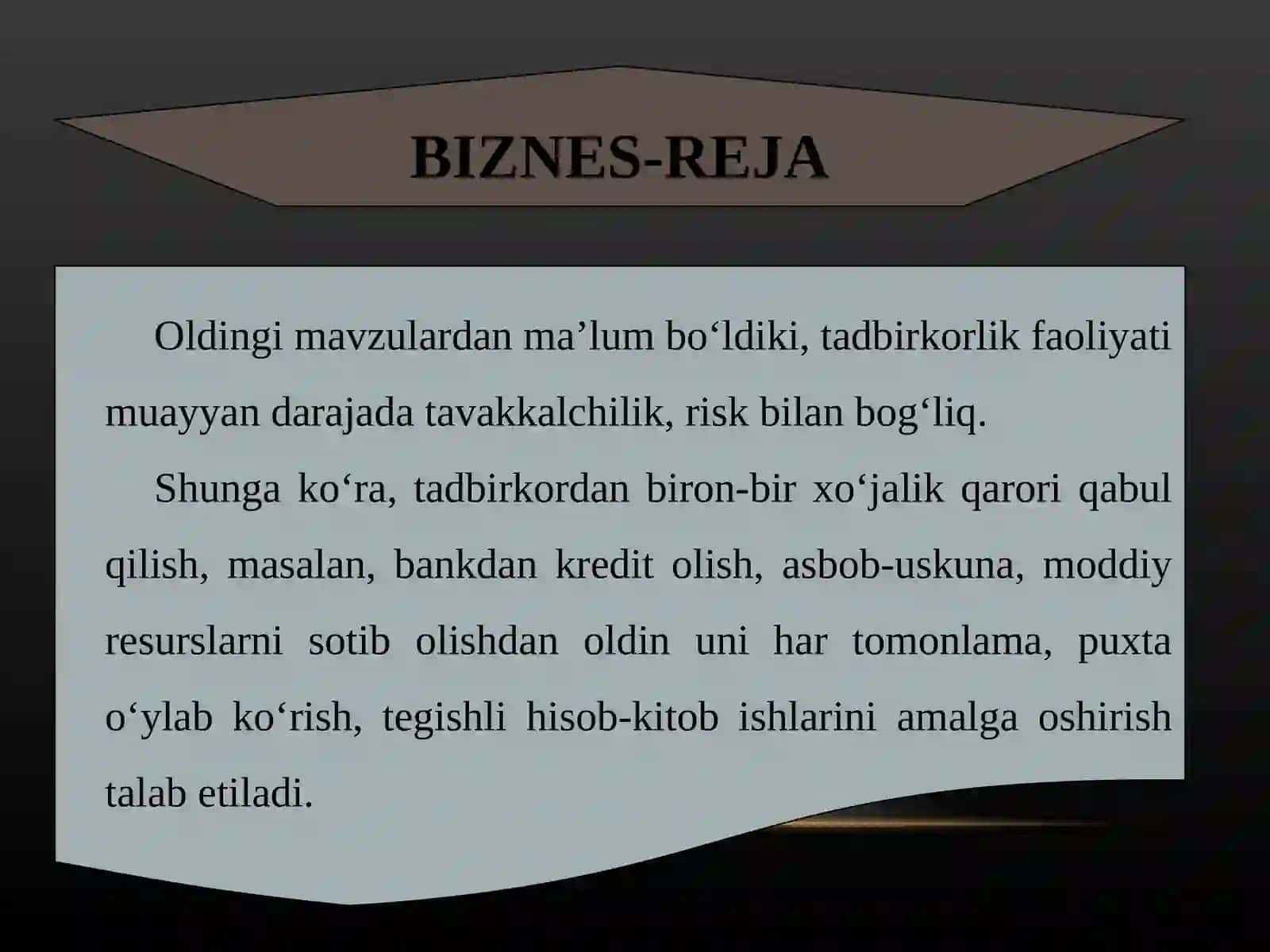 BIZNES-REJA ISHLAB CHIQISH 2
