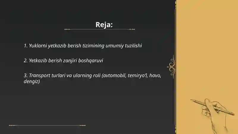 Yuklarni yetkazib berish tizimi 2