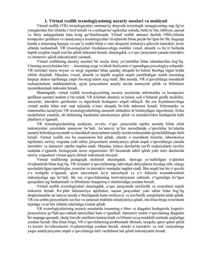 Virtual reallik texnologiyasining nazariy asoslari va mohiyati 2