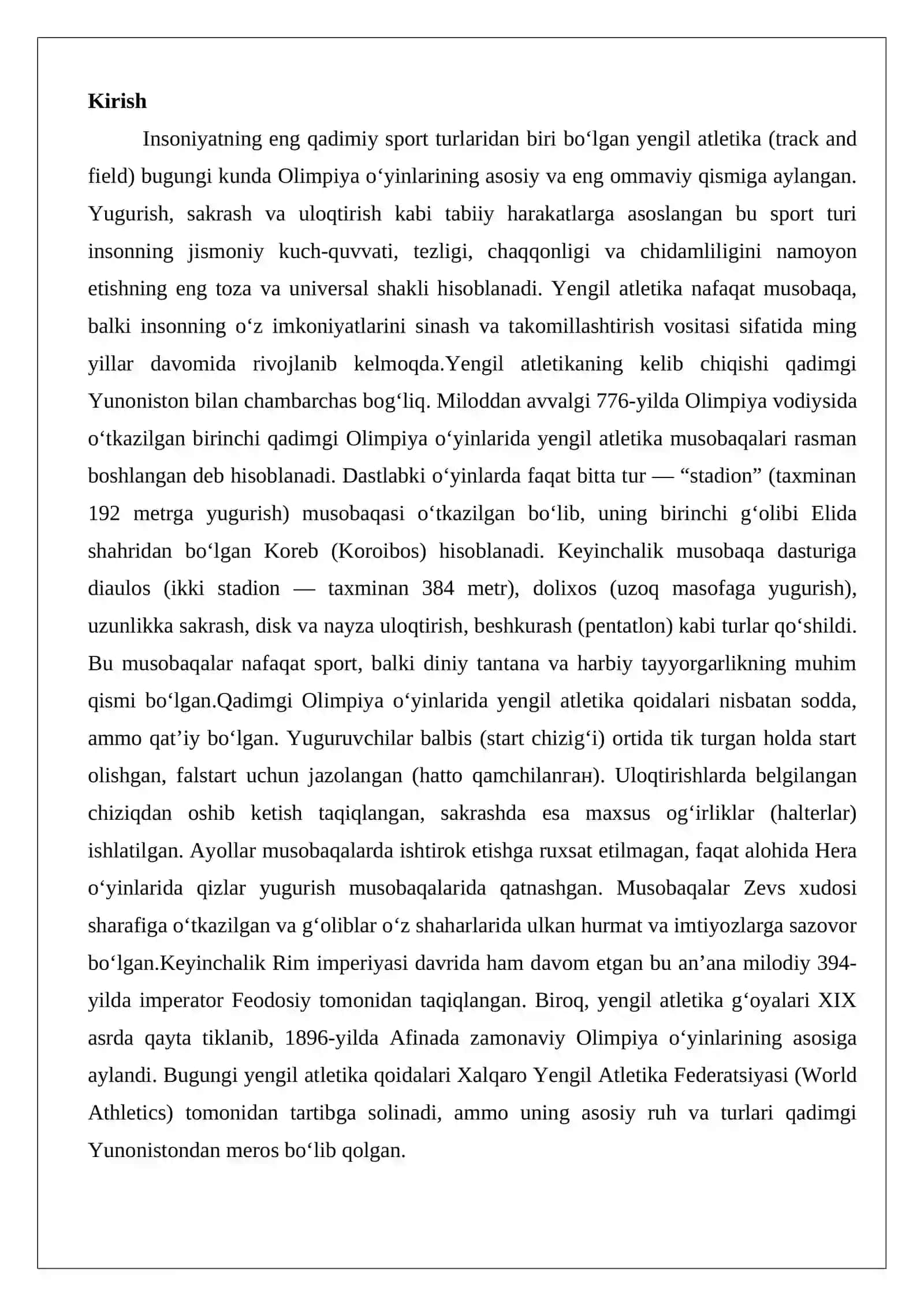 Yengil atletikaning kelib chiqish tarixi va dastlabki qoidalari 2