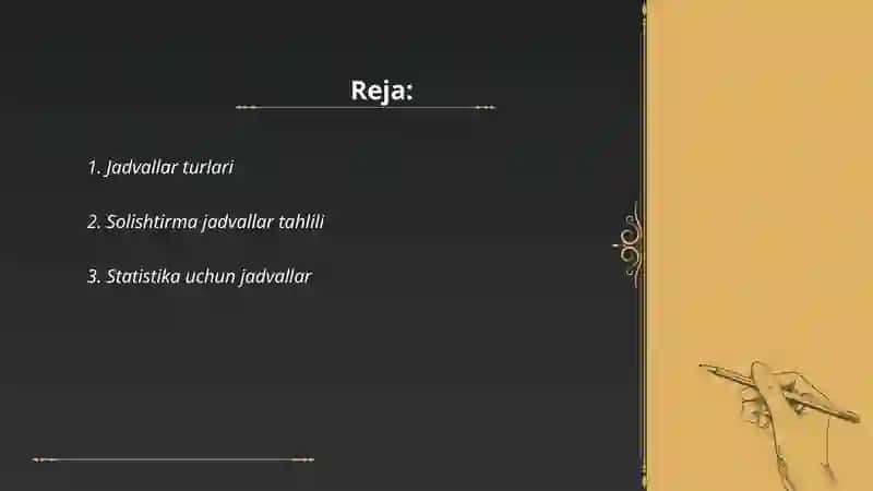 Jadvallar va solishtirma jadvallar 2