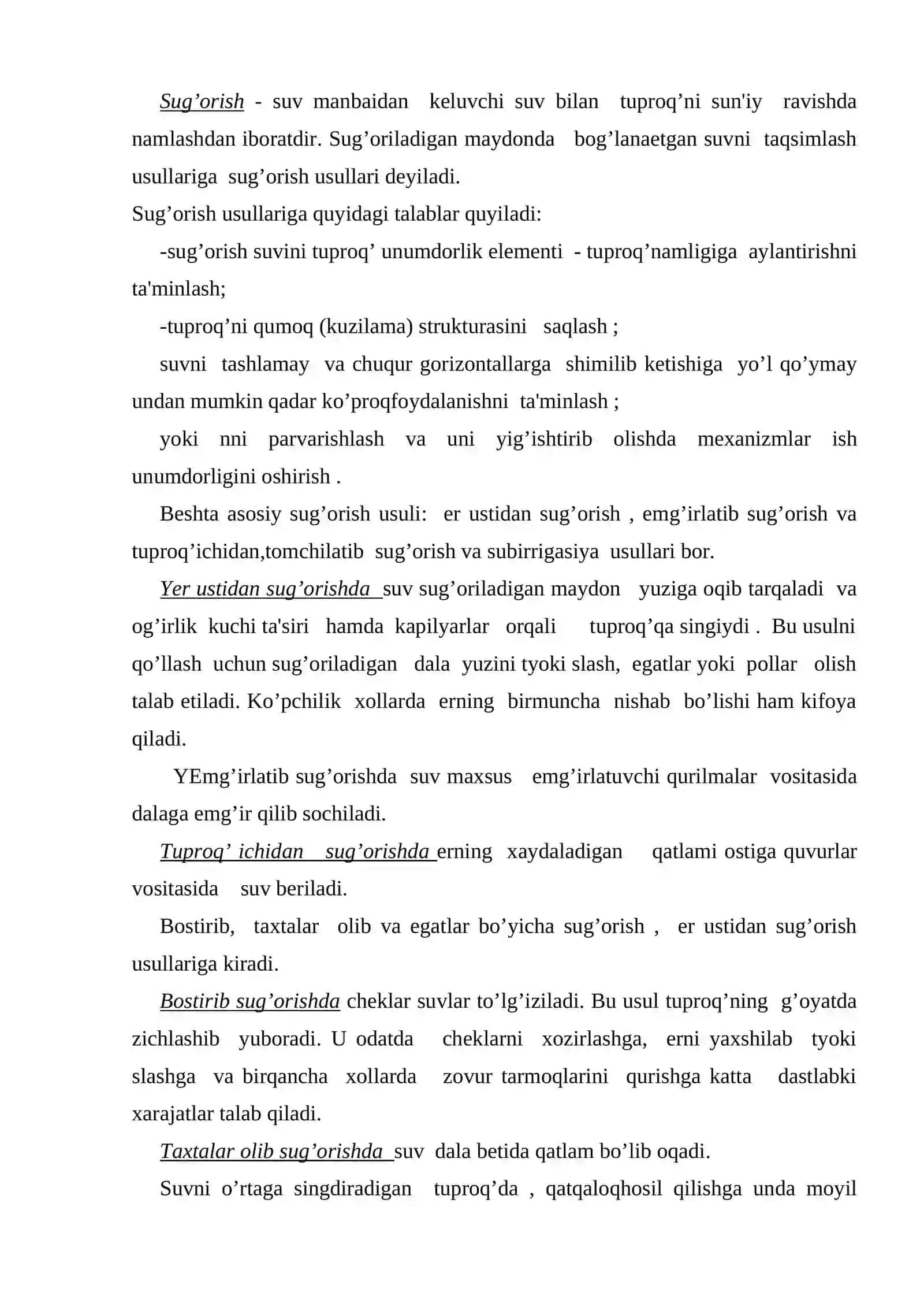 Sug’orish turlari va usullari 2