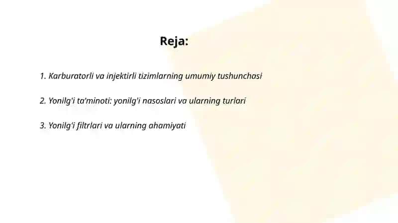 Karburatorli va injektirli dvigatellarning ta'minlash tizimi 2